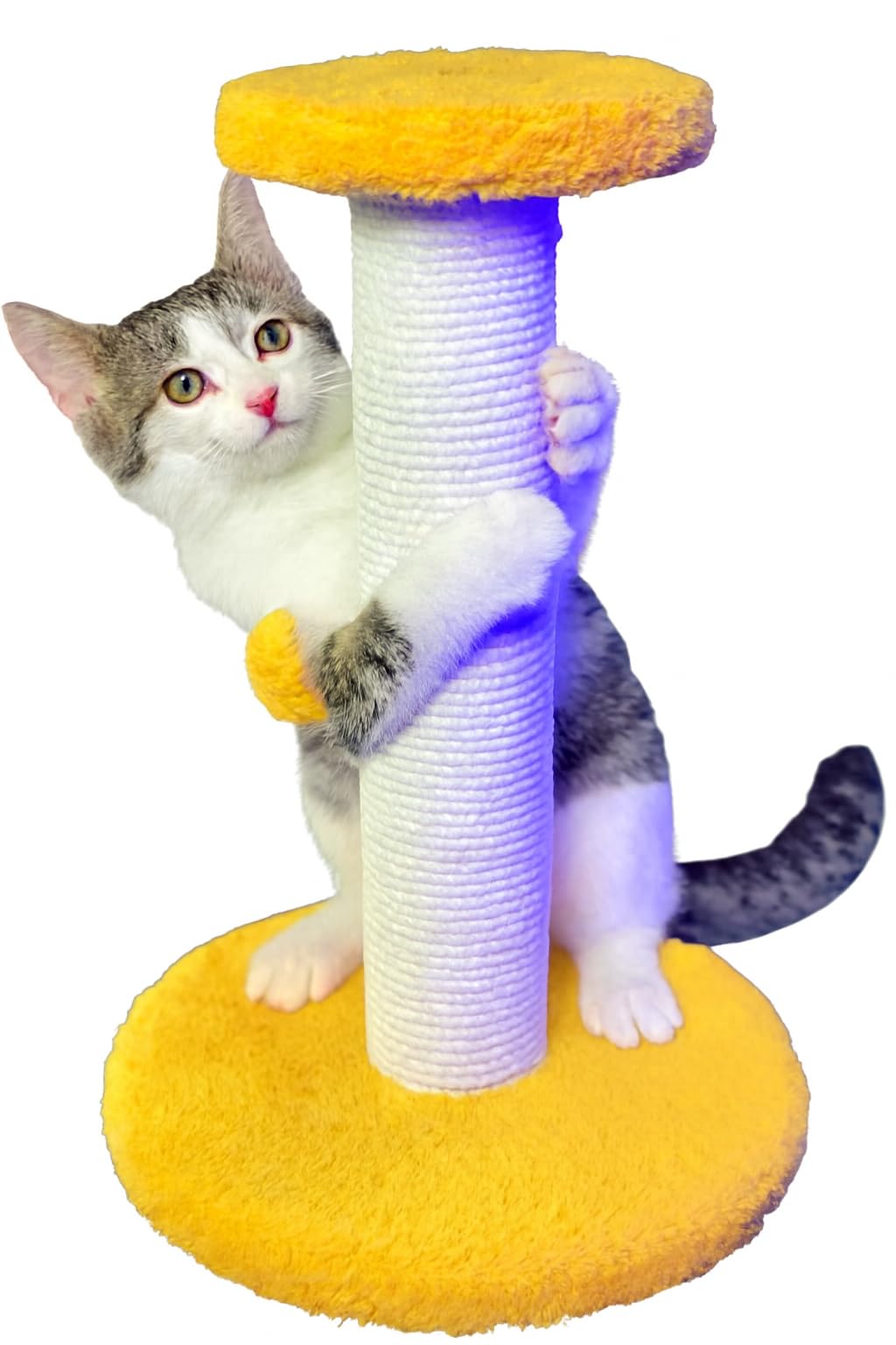 Pets House & Care Cat Scratching Post with Sisal Rope, Hanging Ball & Carpeted Base – Tall Kitty Tree Activity Center for Adult Cats, Durable & Easy to Assemble – 38x28cm (yellow and White)