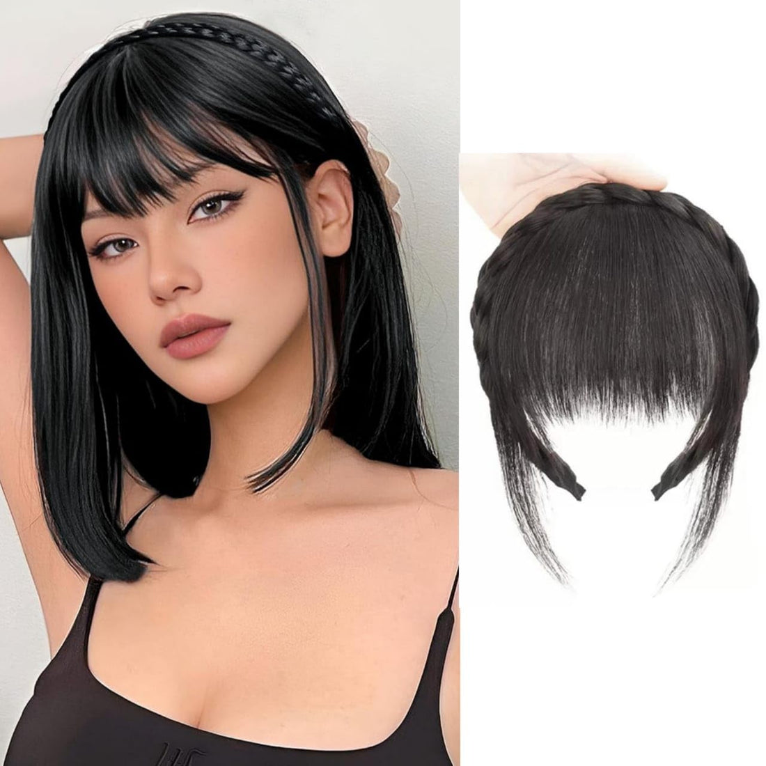 Miss Lirenn® Bangs Headband Front Hair Bangs Headband,Fringe Hair Extensions,Hair Band With Bangs,Synthetic Hair Bangs for Women Girls (Black)