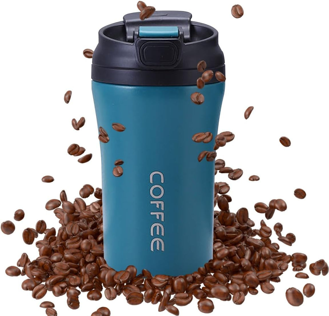 hanso Insulated Travel Mug, Stainless Steel Travel Mug with Leak-Proof Lid and Straw | Keep Hot or Cold for Up to 6/12Hours | BPA-Free | Stylish and Sustainable, Double-Wall, 420ML (Blue)
