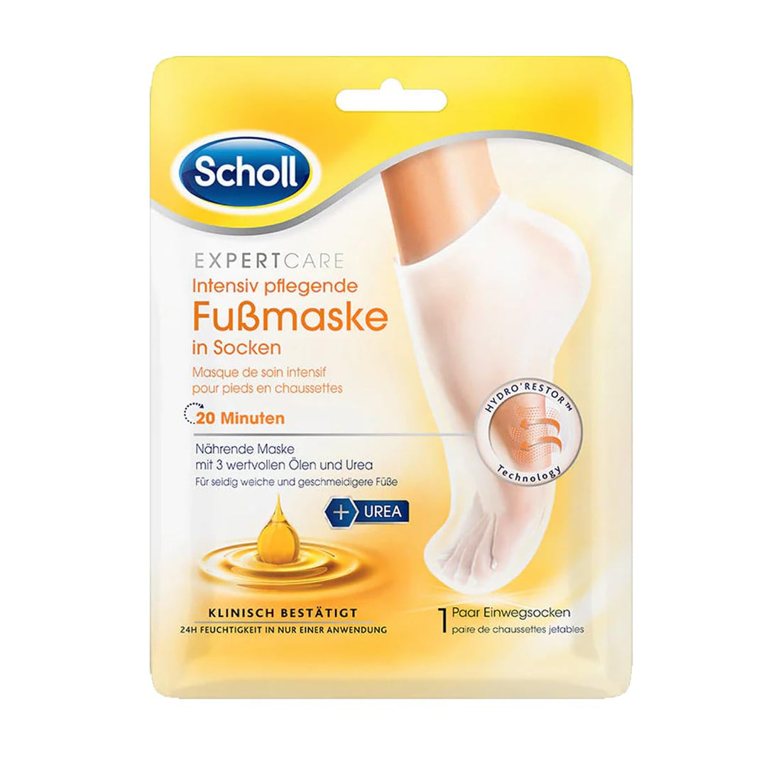 Scholl Expertcare Intensively Nourishing Foot Mask with 3 Valuable Oils - Moisturising Care - 1 Pair of Disposable Socks