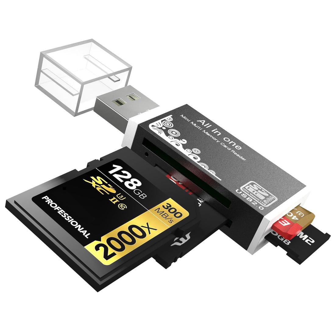 USB SD Card Reader for PC, Micro SD Card to USB Adapter, MS Duo/Micro MS Card Reader for Camera Memory Card Reader, 5 in 1 Card Reader for Laptop (Black)