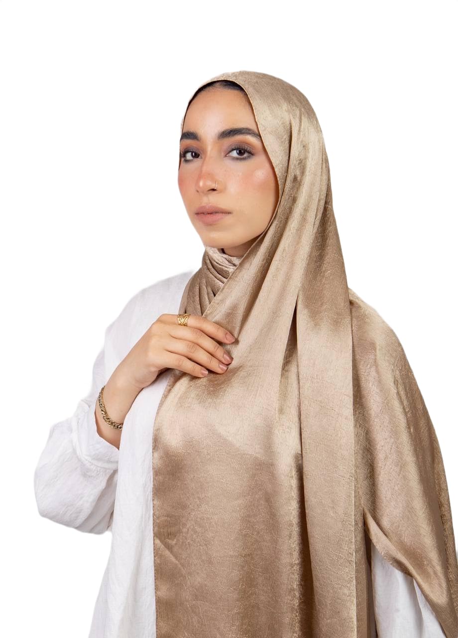 Mapka Mangoe Satin Crushed Hijab with Crinkle Lines, Soft Fabric, Large, for Wedding, Party, School, College, Everyday Wear