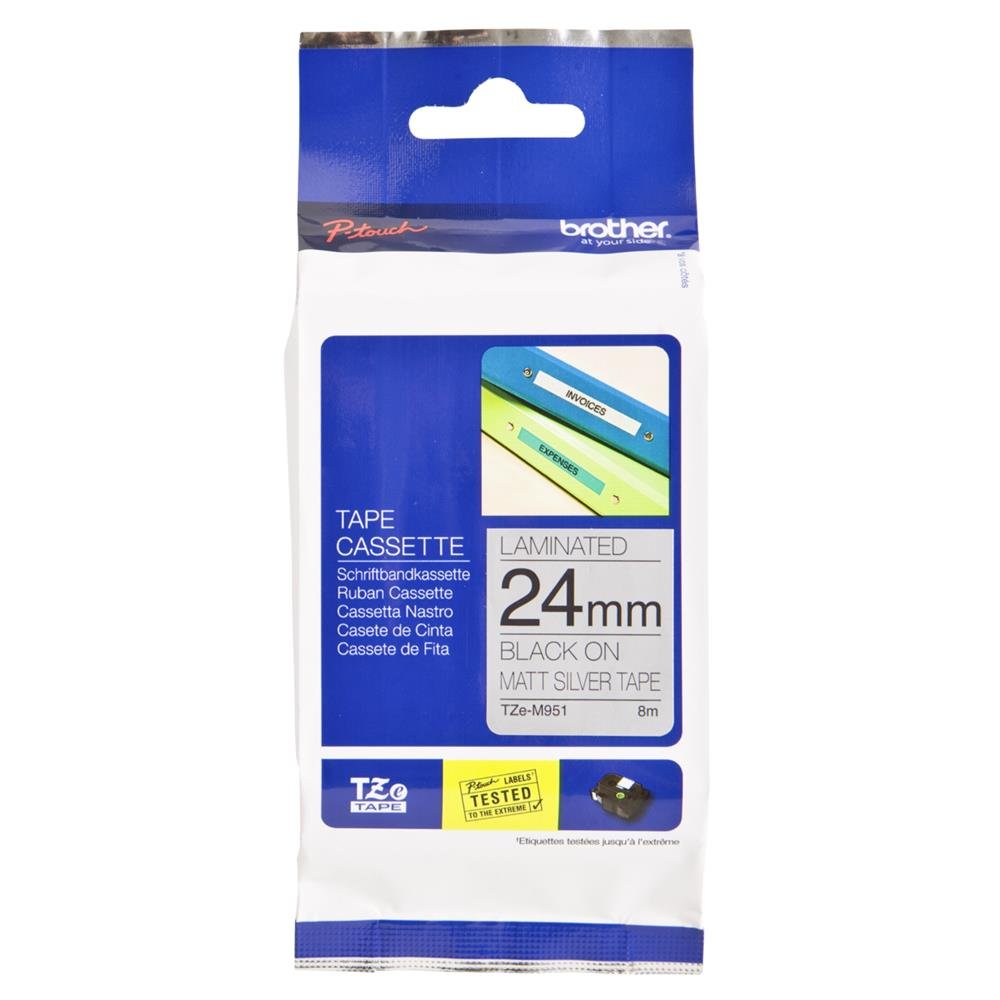 Genuine Brother TZe-M951 24mm Laminated Label Tape Replacement for Brother Label Printers, Black on Matt Silver