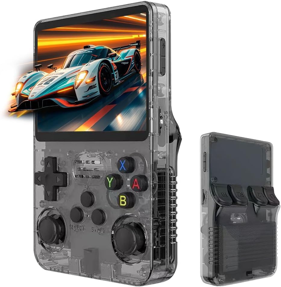 GHAZAL R36S Handheld Game Console, Retro R36S Game Console with 64G Built-in 15000+ Classic Games, Open Source Linux System 3.5 Inch IPS Screen Portable Games Consoles for Teens and Adults (Black)