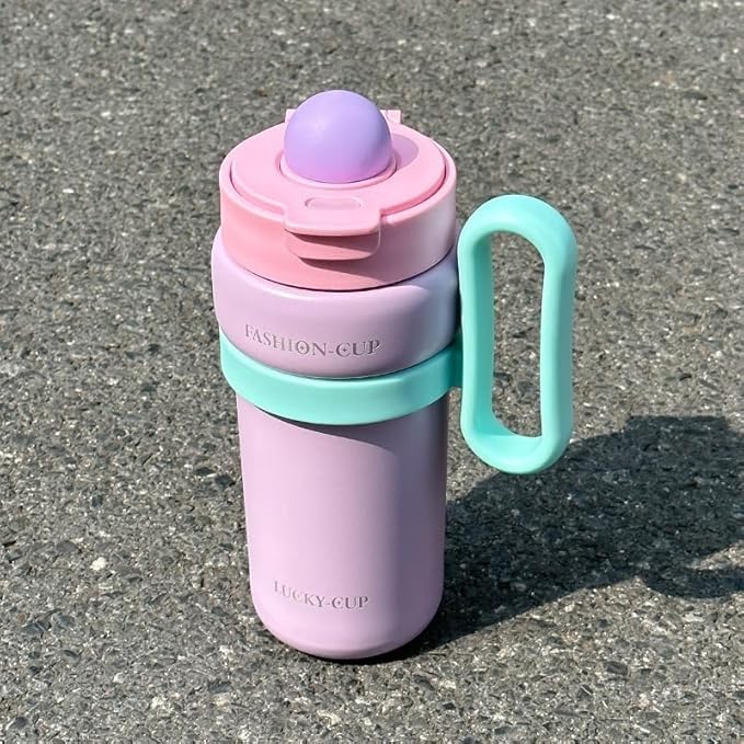 Travel Mug 900ml Stainless Steel Vacuum Insulated Tumbler with Handle and Straw Lid, Leak-Resistant Hot and Cold Drink Cup for Office Car Gym Travel, F-1544 (Purple)
