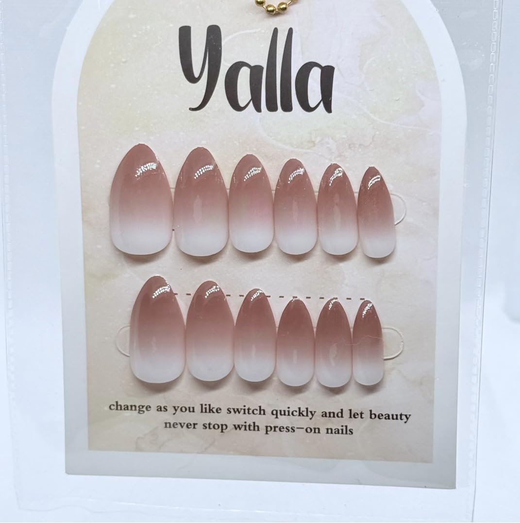 Ombre Press On Nails Set | Long Lasting Fake Nails | Brown, Pink, Beige, Purple, Black & White Gradient | 12 PCS Natural Salon Finish (Light Brown Ombre)