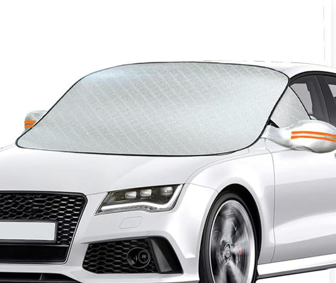 KaberMisr 2020 Car Sun Shade for Front Windshield, Mirror Cover, Reflective Strip to Protect from Heat and Rays and Maintains Interior Temperature and Maintains Car Dashboard - Suitable for All Cars