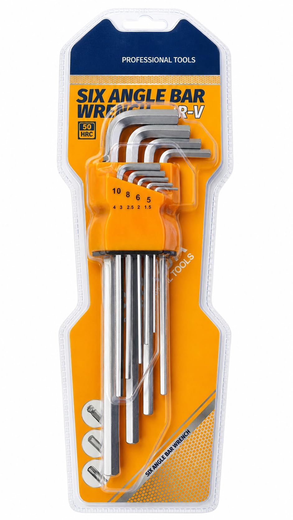 CR-V Professional Allen Key Set, 9 Pieces, Sizes 1.5mm to 10mm, Chrome Vanadium Steel, 50HRC Hardness, with Plastic Organizer Holder