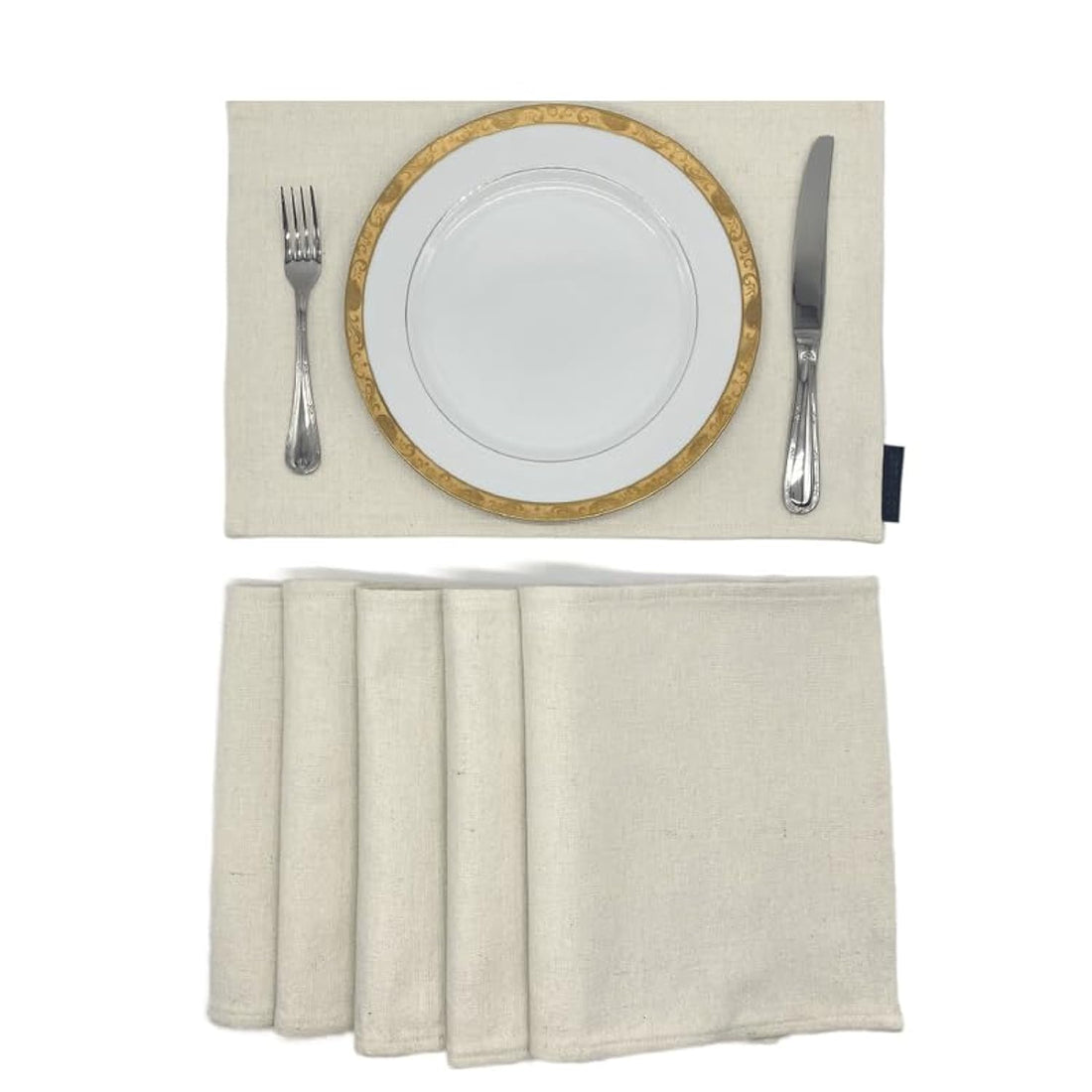 ART MOOD HOME Cotton Placemats Set 6 Pieces of Placemats and Runner Off-White 45Wx 30L and 35W x 140L
