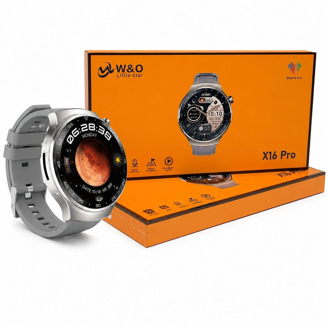 WO X16 Pro Smart Watch with Heart Rate Monitor Fitness Tracker Digital Display (Silver)