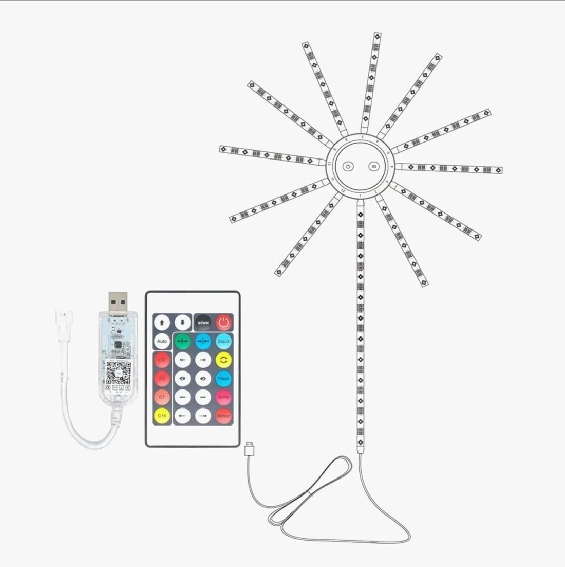 Smart Fireworks LED Strip Lights with Remote and Phone APP, Colorful RGB Lights for Bedroom Party, Easy to Install with Center Hub and 11 Light Strips, Sync to Music