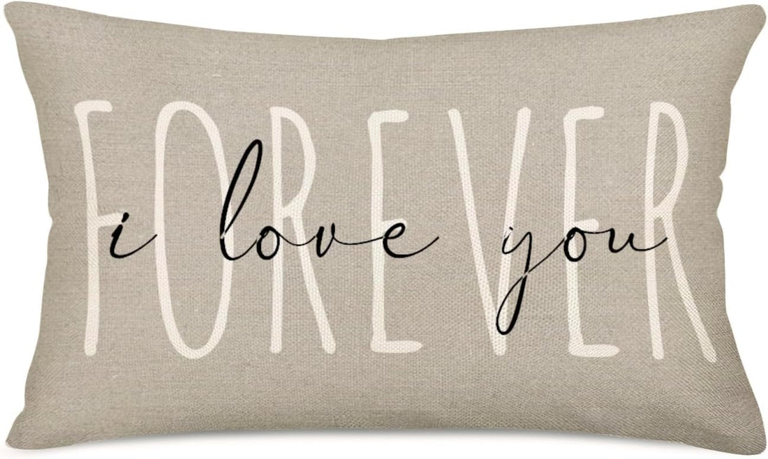 Forever I Love You Decorative Lumbar Throw Pillow Covers 12x20 Inch Valentines Day Warm Quotes Words Pillow Cases Family Sweet Home Decor Cotton Linen Waist Pillowcase Couple Lover Gifts