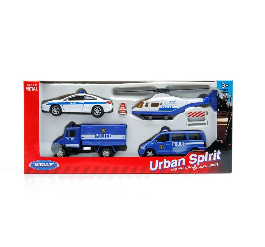 Urban Spirit city police SET scale 1:36 Free Wheeling & Moving Parts DIE CAST METAL