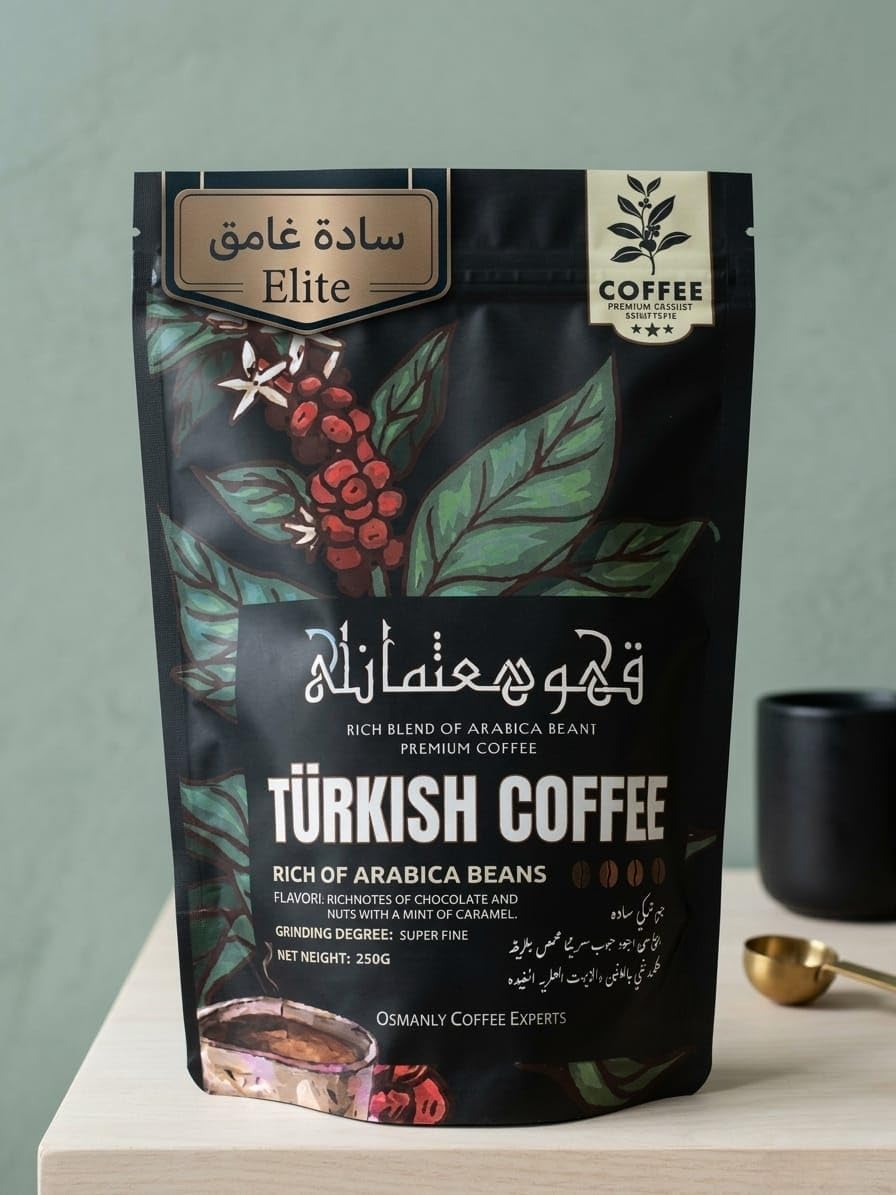 Othmanli Turkish Coffee Elite Rich Blend of Arabica and Reposta Beans, Fine Grinding, 250g