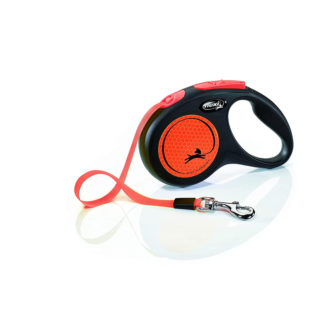 Flexi Retractable Dog Leash New Neon Tape Leash 5m/16ft, with Anti-Slip Grip Handle, Strong & Durable Lead Holds up to 15kg, for Small Dogs, Orange