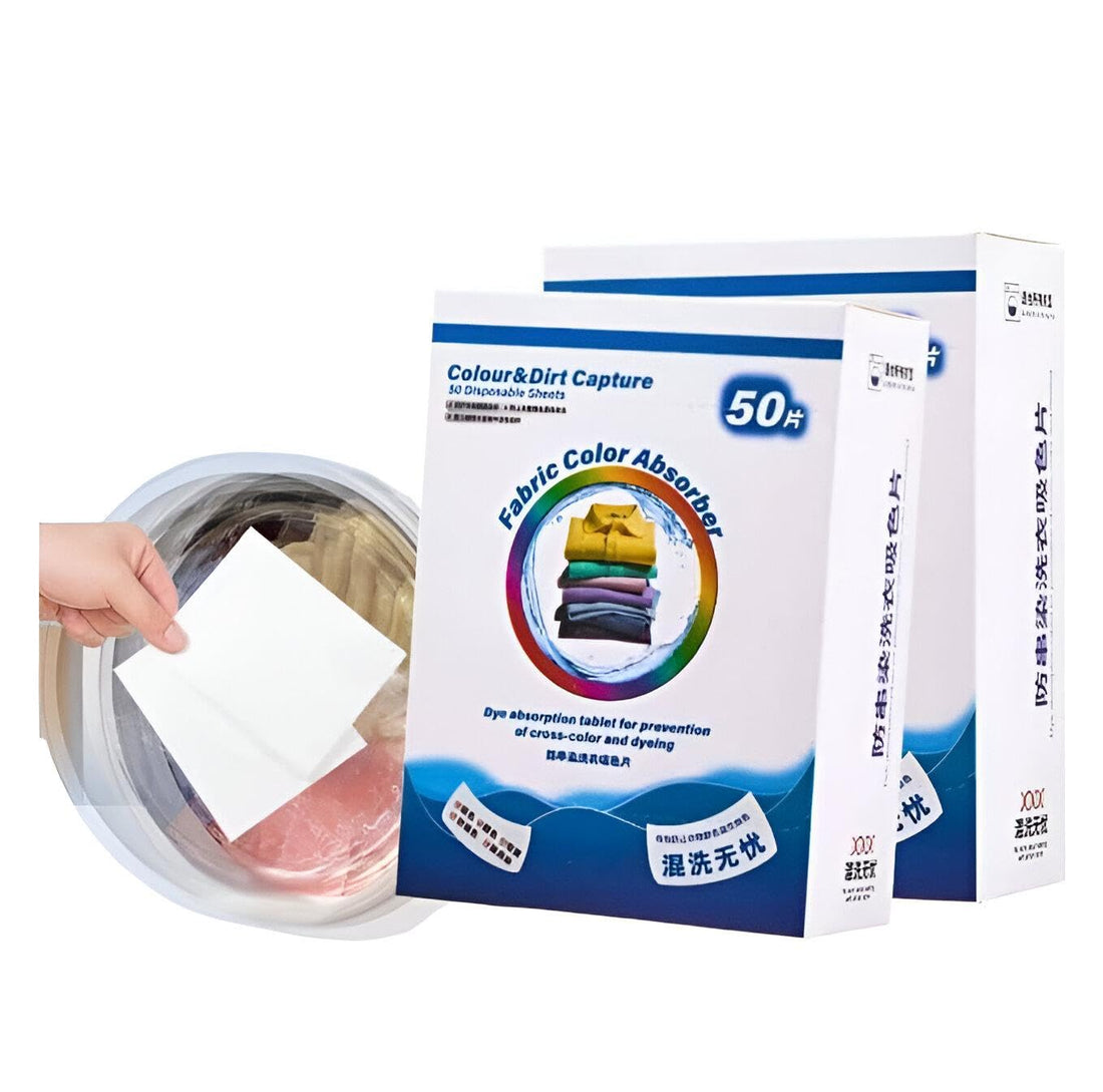 Wash-Safe Colour Absorbers - 50 compact sheets that capture bleeding dyes and dirt, ensuring bright, clean clothes after every mixed-load wash cycle.