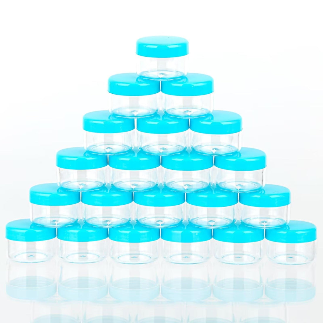 5 Gram Sample Containers with Lids, Mini Makeup Containers, Empty Plastic Travel Cosmetic Containers with Labels(25 Count, Blue Lid)