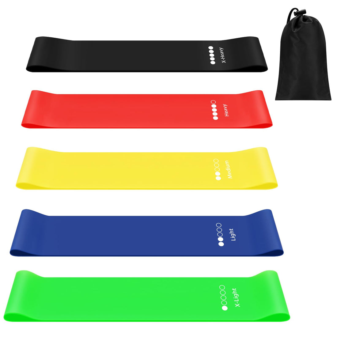 Resistance Bands, Set of 5 Skin-Friendly Resistance Fitness Exercise Loop Bands with 5 Different Strength Levels - Carrying Case Included - Ideal for Home, Gym, Yoga, Training