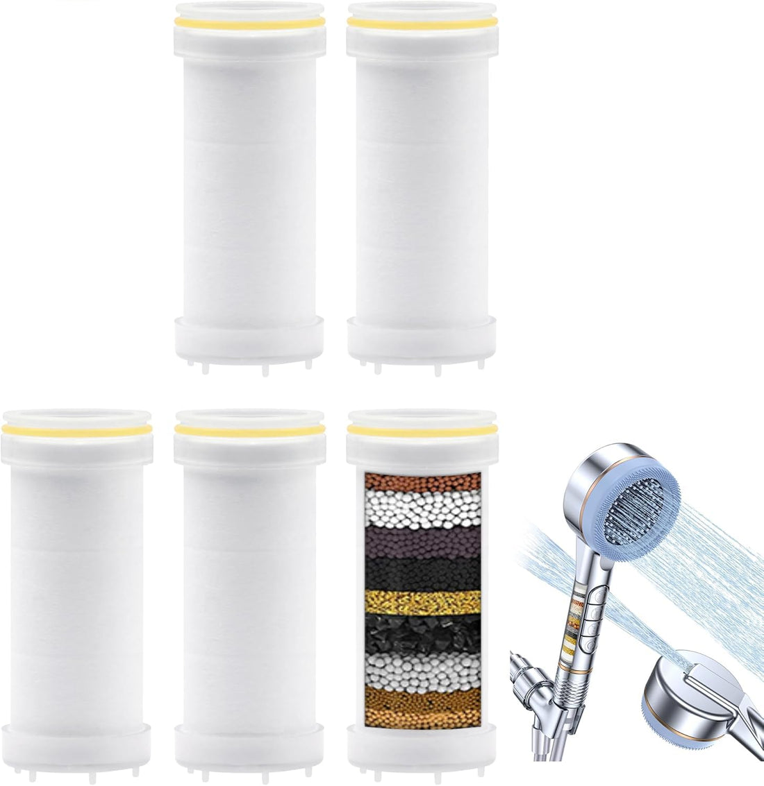 5Pcs Detachable Shower Head Water Filters Replacement Cartridges High Pressure Shaped Bath Filter for Hard Water Sediment and Chlorine Removal Easy to Install