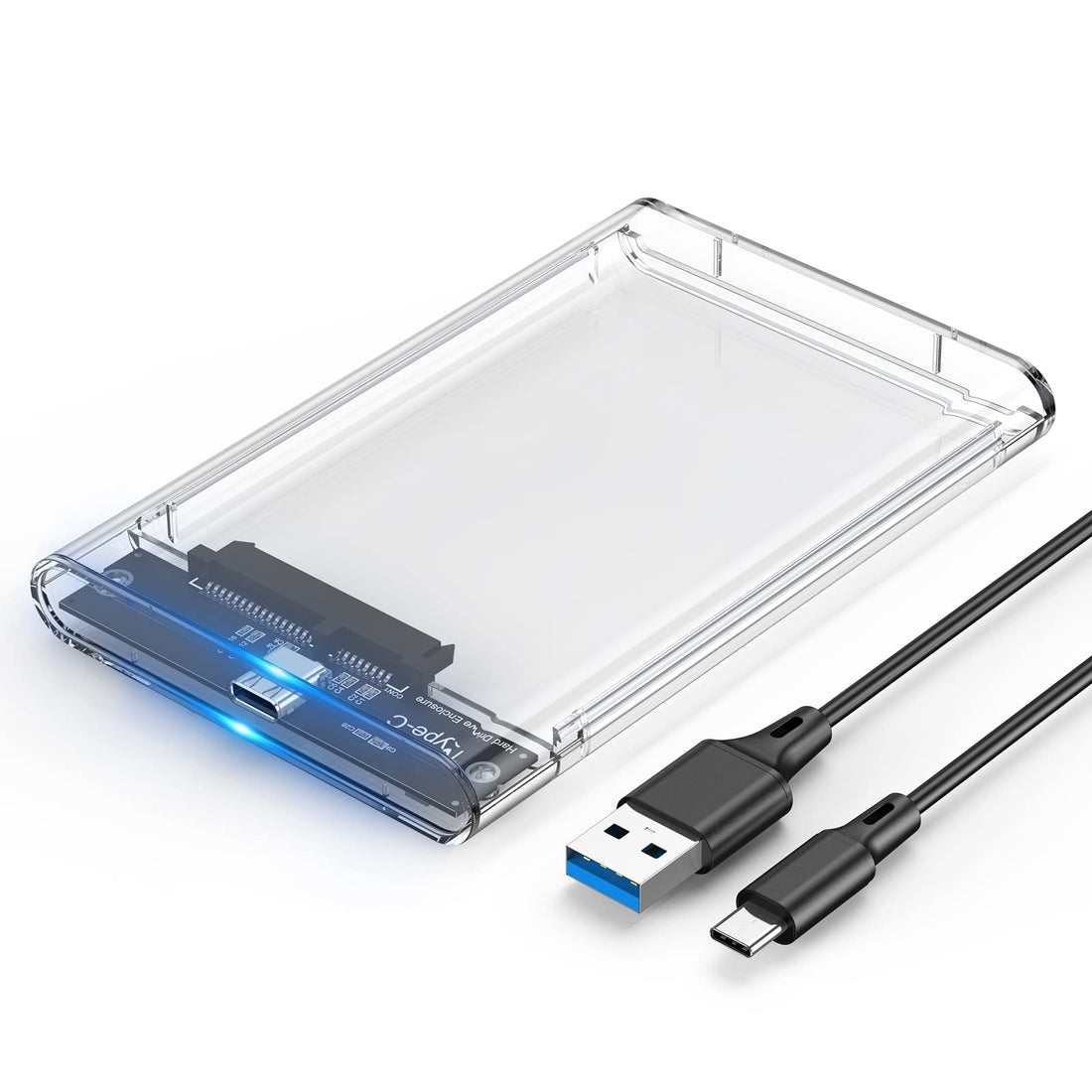 Eaget 2.5 Inch External Hard Drive Enclosure USB C 3.1 to SATA III 6Gbps UASP Transparent Hard Disk Case 7/9.5mm HDD SSD Tool Free Compatible with PC TV PS4 Xbox