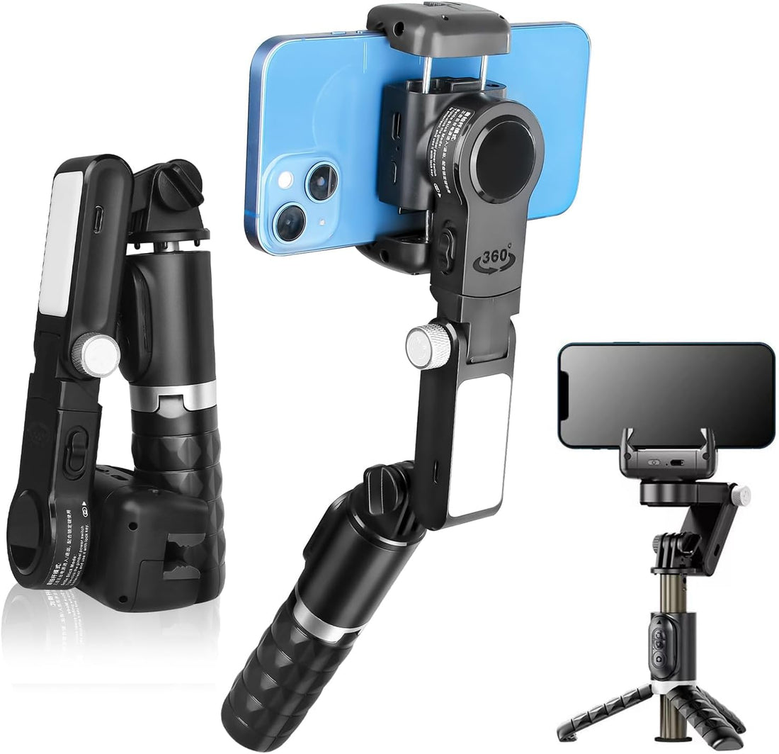 Gimbal for Phones with LED Fill Lighgt, Anti-Shake 2-Axis Gimbal Stabilizer with 360° Rotation Panoramic Shot with Bluetooth Remote, Auto Balance for Vlog, for YouTube Live Video Recording