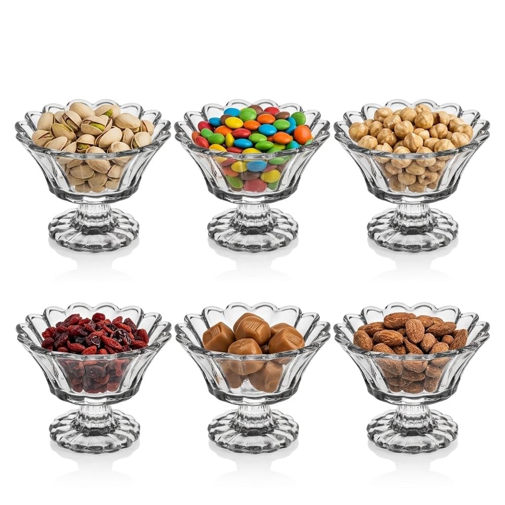 Volora 6 Pieces Clear Glass Flower Shaped Serving Plate Set Ice Cream Dessert Nuts Buffet Dessert Small Dessert Plate