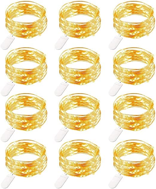 Wonka 12 PCS LED Fairy String Lights Battery Operated, 20 LEDs 6.5Ft/2M Micro Copper Wire Lights, Waterproof Christmas Starry Decor Rope Lamps for DIY Wedding Party Festival Decorations (Warm White)
