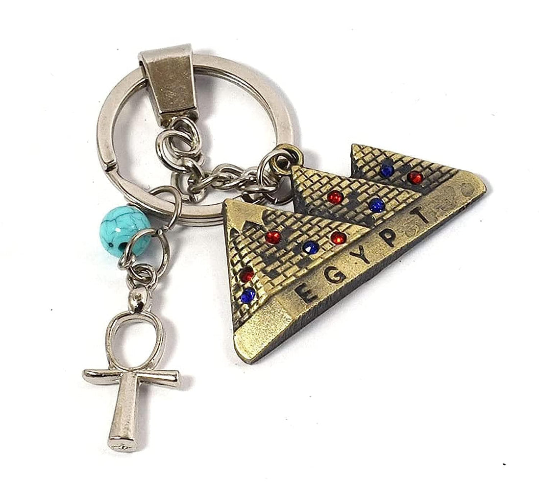 immatgar pharaonic 3 Pyramids keychain keyring ancient Egyptian souvenirs gifts for Women men from egypt (Burnt Yellow)