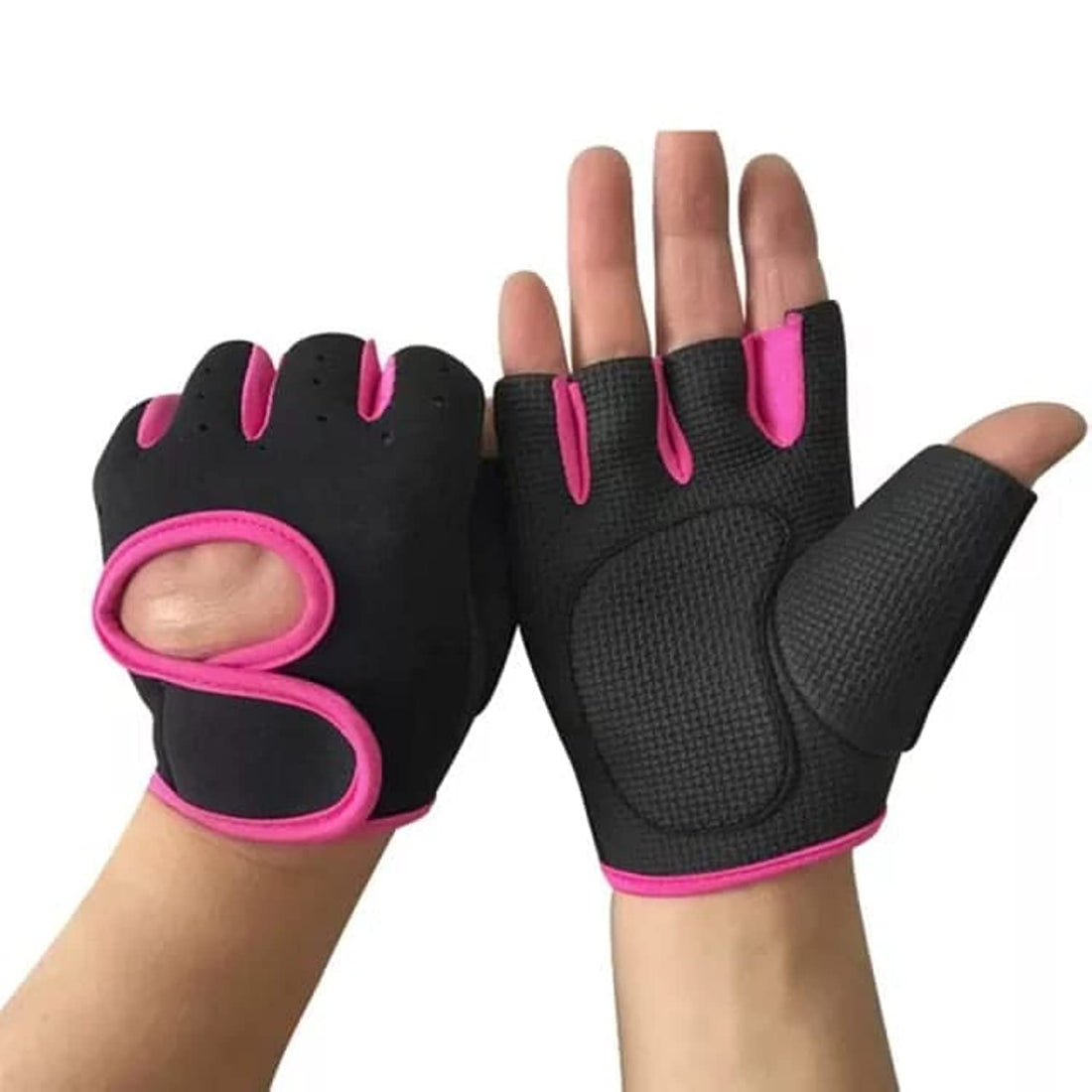 SportQ Half Finger Covers Men Cycling Fitness Gym Powerlifting Gloves Pair Cycling Gloves (XL, Pink)