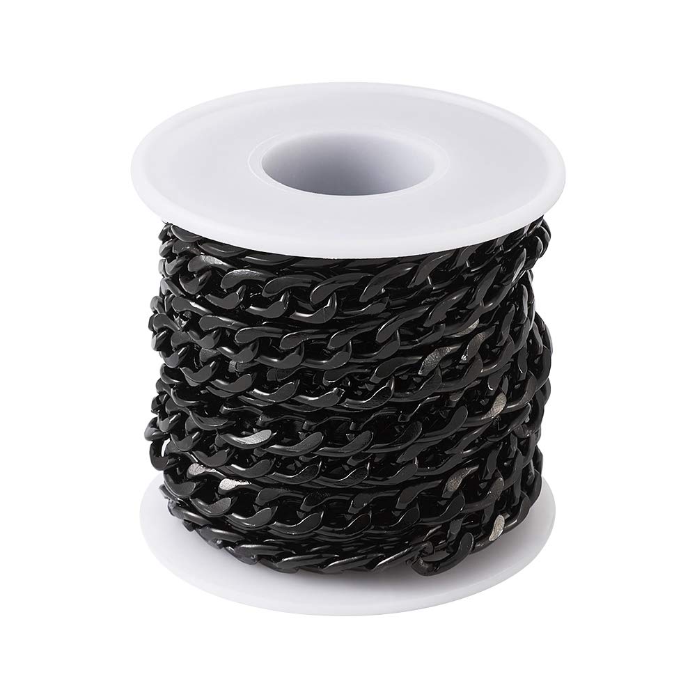 Craftdady 16.4 Feet Black Aluminium Curb Chains Unwelded Twist Link with Spool 10x6.5x1.8mm for Necklace Bracelet Jewelry Making