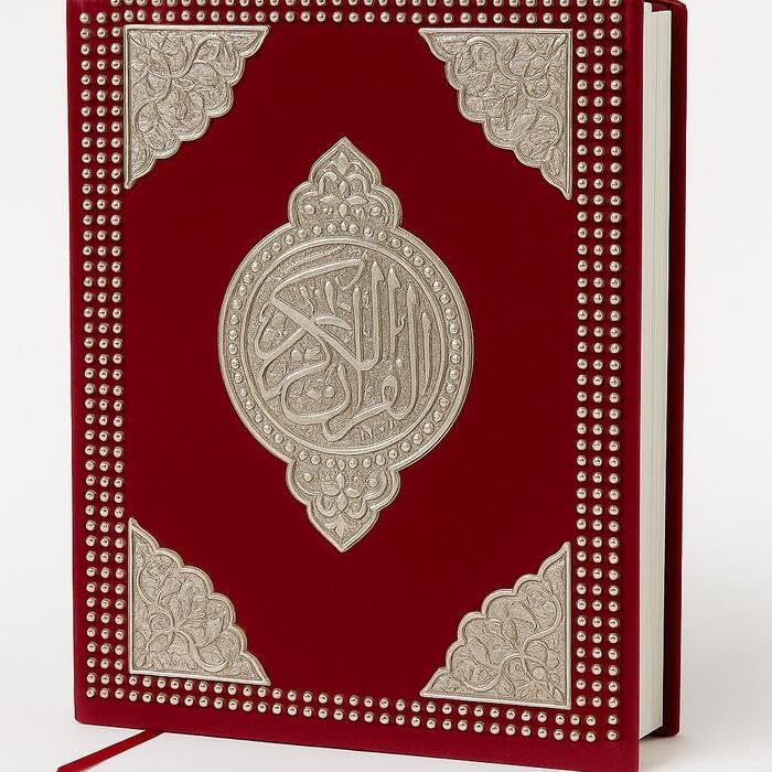 Quran Size 35 * 45 Red Embroidered and Embossed Silver