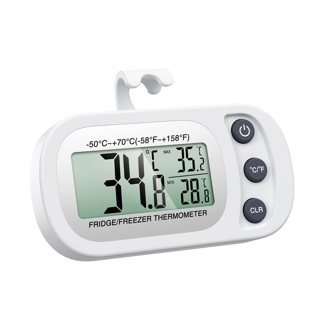 Oria Digital Refrigerator Thermometer Waterproof Freezer Thermometer With Hook Easy To Read LCD Display, Max/min Function, Ideal For Home, Restaurants, Bars, Cafes, Cabinets etc White