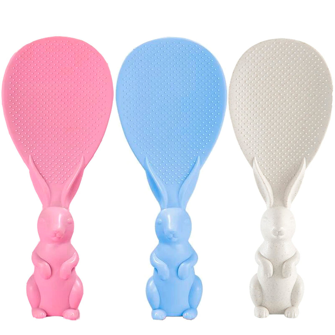 Rice Paddle, 3 PCS Standing Rice Spoon, Cute Bunny Rice Scooper Rice Spatula, Non-stick Plastic Lovely Rabbit Rice Cooker Spoon for Kitchen by Missraza