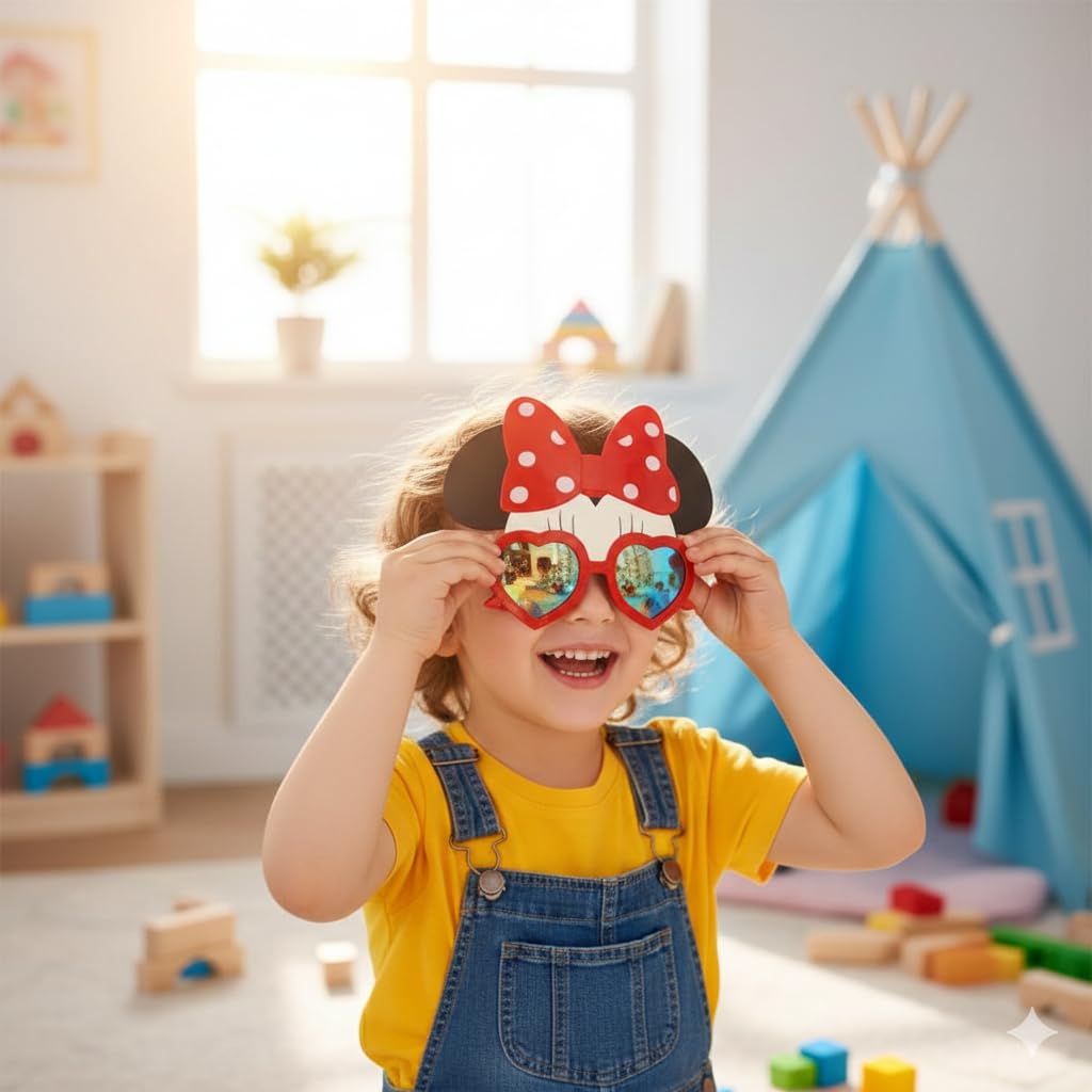 GHAZAL Sunglasses, Kids Party, Heart Frame Style, Red with Polka Dot Bow, Novelty Costume Accessory
