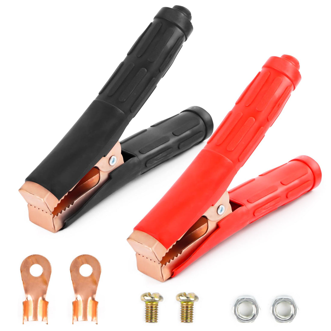 2 x Crocodile Clips, 500 A Copper Car Alligator Clips with Insulated Sheath, Starter Cable Clamps, for Jump Leads, Car Battery, Car Vehicle Charging Cable