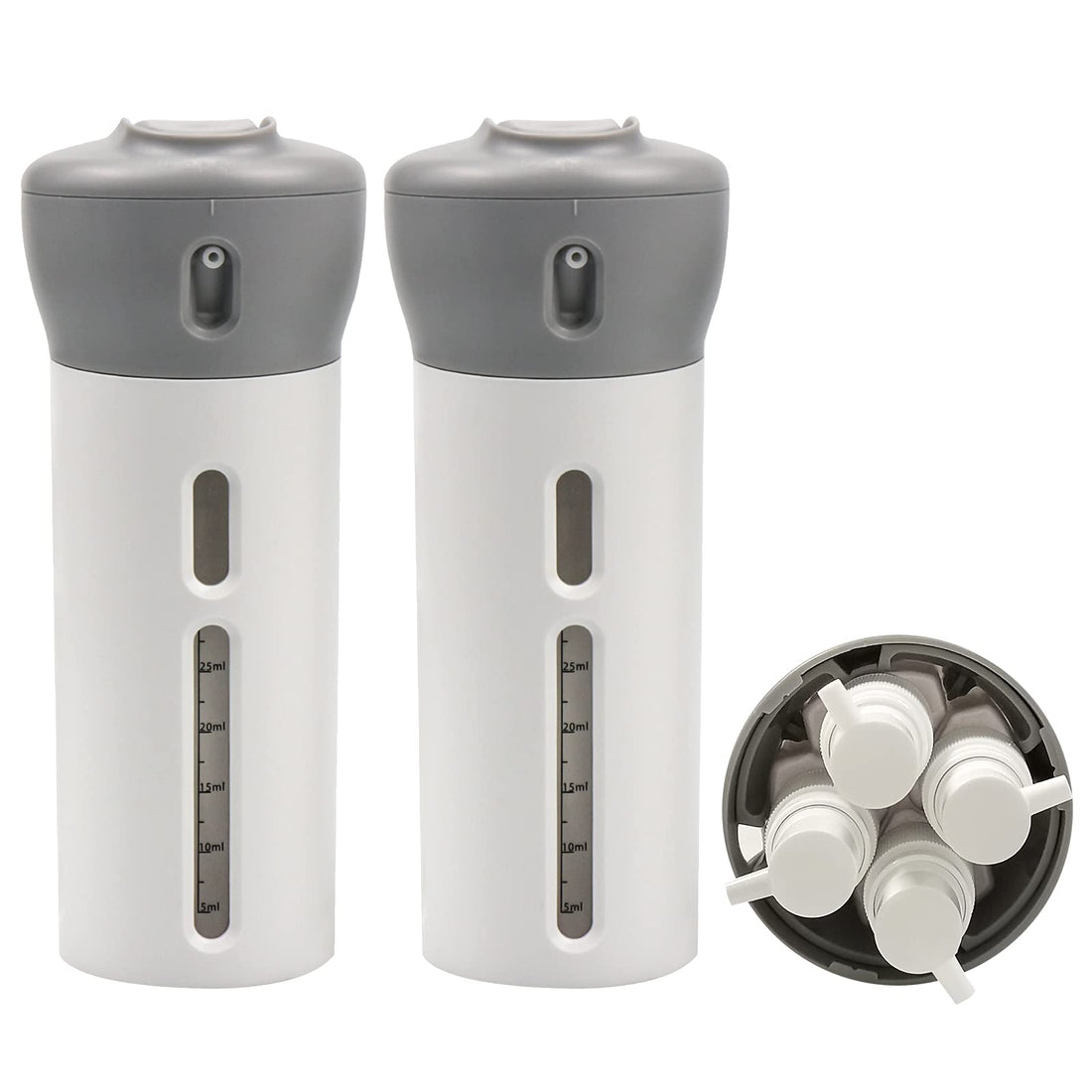 Dionlem 4 in 1 Travel Bottle Dispenser, Gel Shampoo Lotion Set Leak Proof Travel Toiletries Bottles for Sanitizer, Soap, Lotion, Skincare, Makeup (2-Pack)