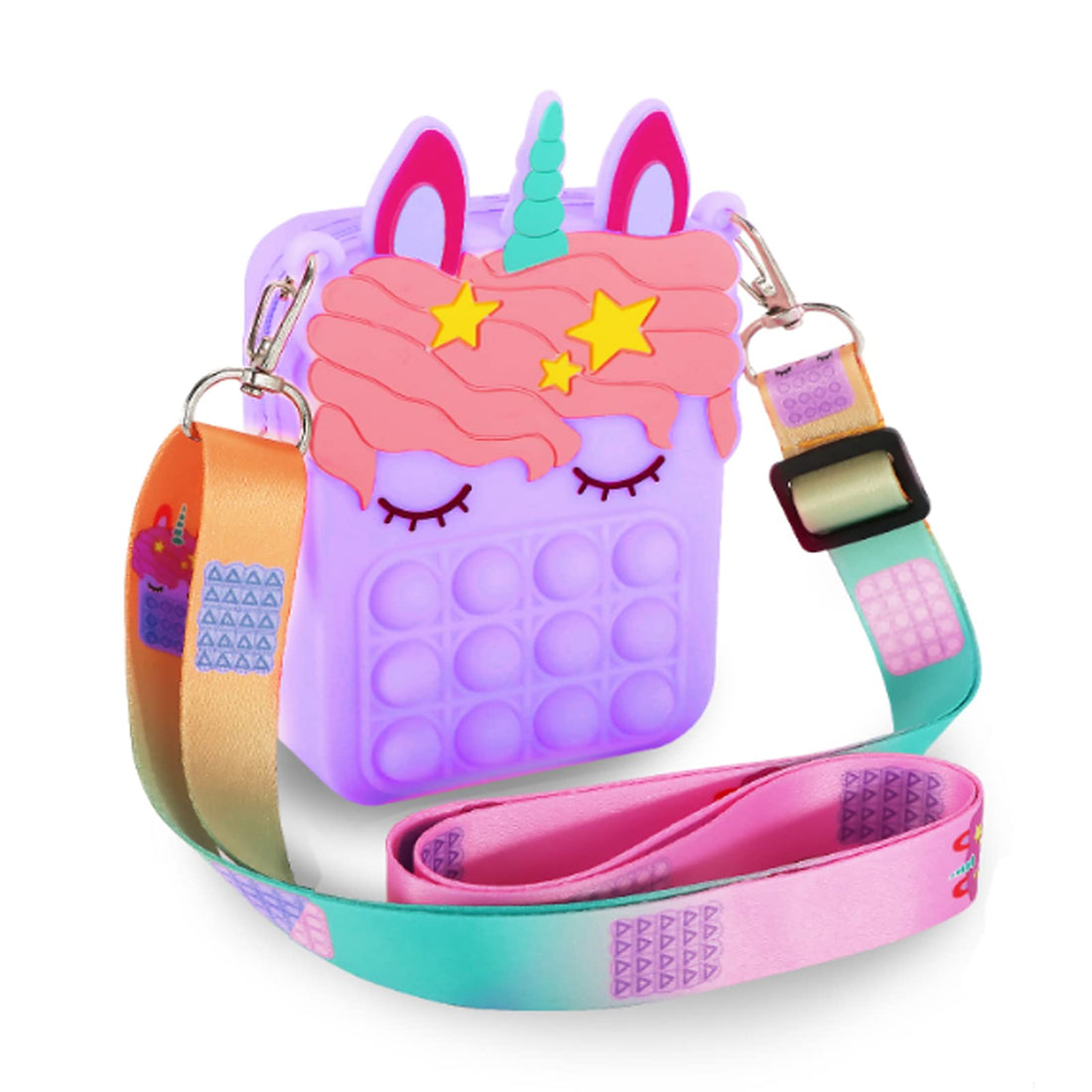 CXPHT Push Bubble Sensory Pop Fidget Mini Purse, Push Bubble Fidget Sensory Toys Crossbody Shoulder Handbag, Silicone Small Purse Relieve Stress Relief Bag Dimple Toy for Kid Adult. (Purple)
