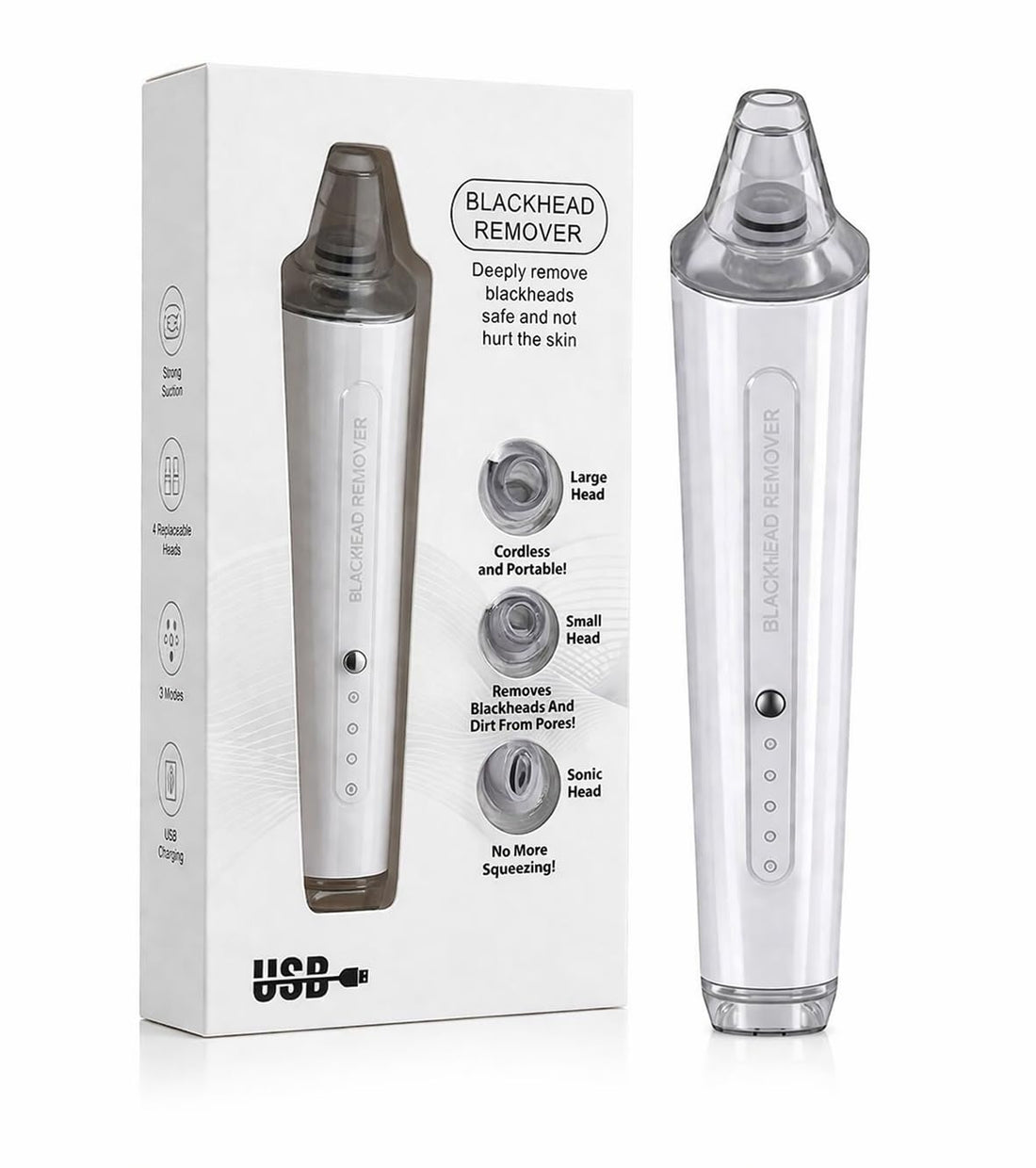 Blackhead Remover Vacuum Pore Cleaner USB Rechargeable Facial Suction Device Deep Cleansing Acne Remover Tool with Multiple Heads for Blackheads Whiteheads Oil Control Skin Care