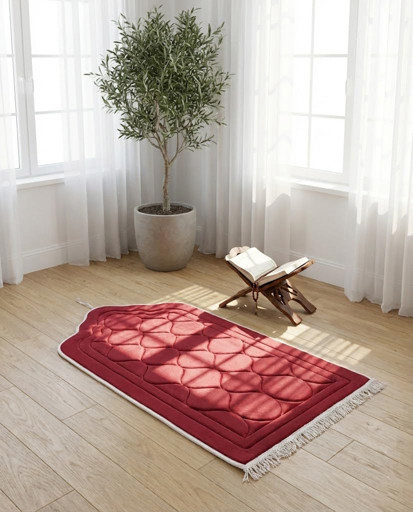 Premium Medical Prayer Mat Padded for Knees and Joints - Mehrab Ottoman Design Soft Plush Large Size 120x70cm (1.5cm Sponge), Royal Colors (Maroon)