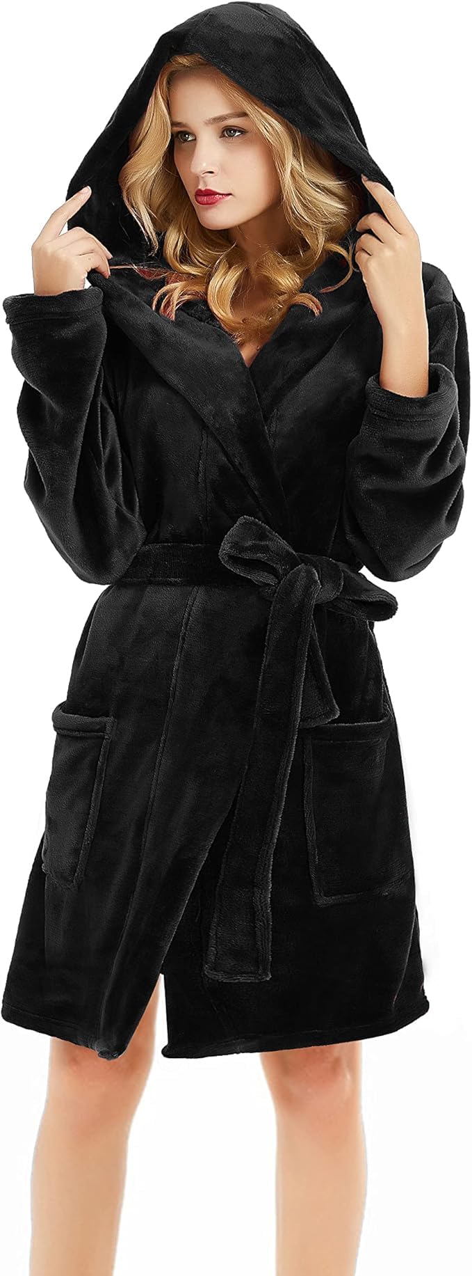 Women's and Men's Fur Hooded Bathrobe Plush Long Spa Robe, Fluffy Warm Fur