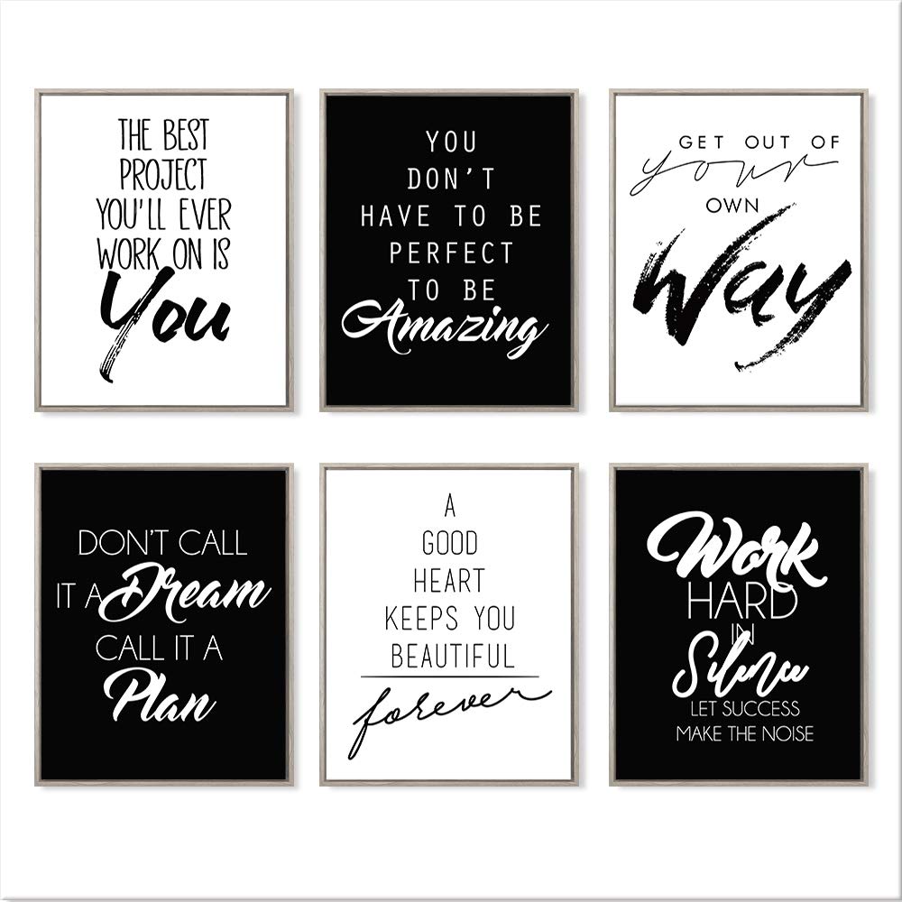 Inspirational Art Painting Work Hard,Best Project,to be Amazing,Out of Your own Way,Call it a Plan and A Good Heart Art Print Set of 6 Motivational Phrases Wall Art for Office Home Décor