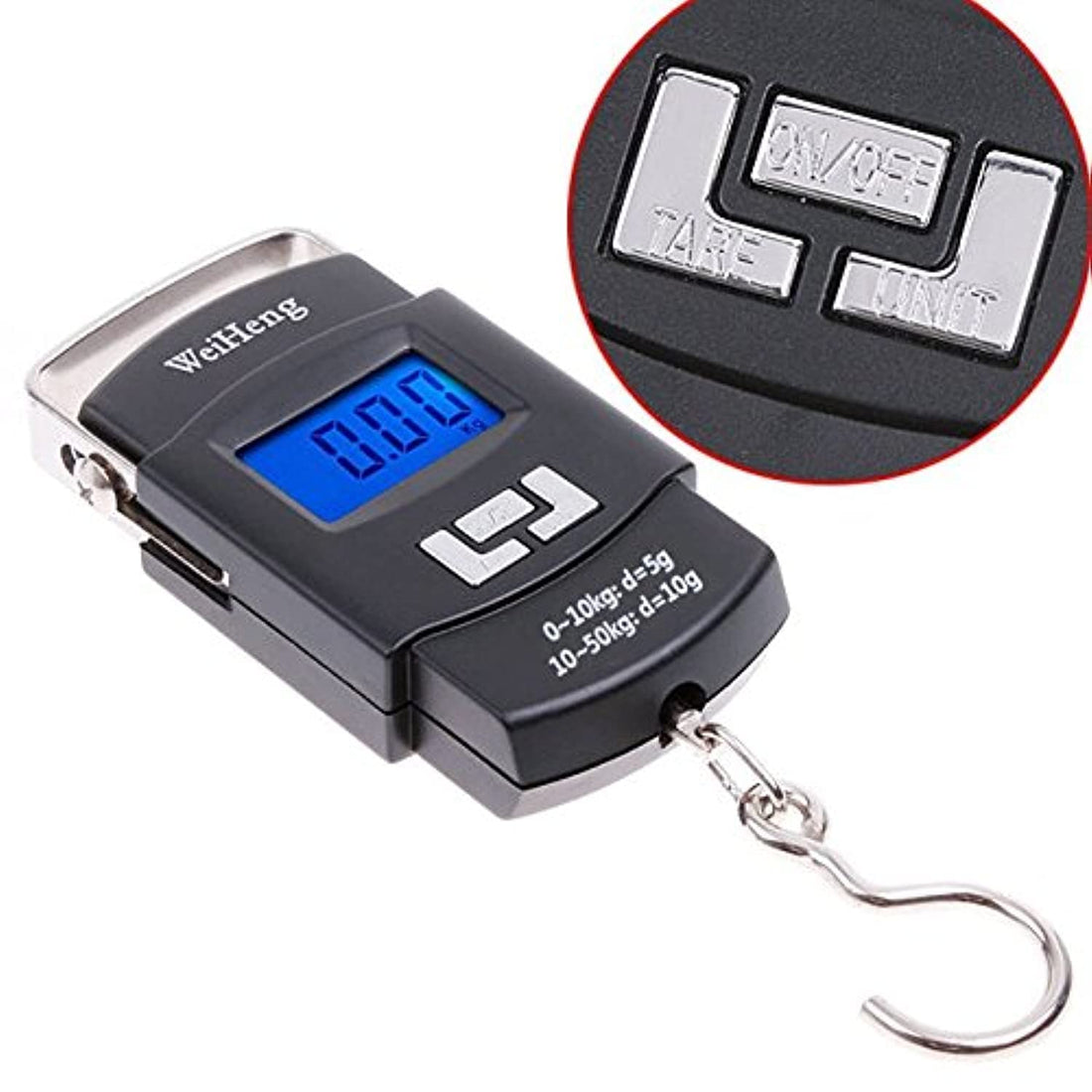 UDee Digital Luggage ABS Kitchen Hook Hanging Weighing Scale, 50kg with 10g Accuracy Key Ring (Black)