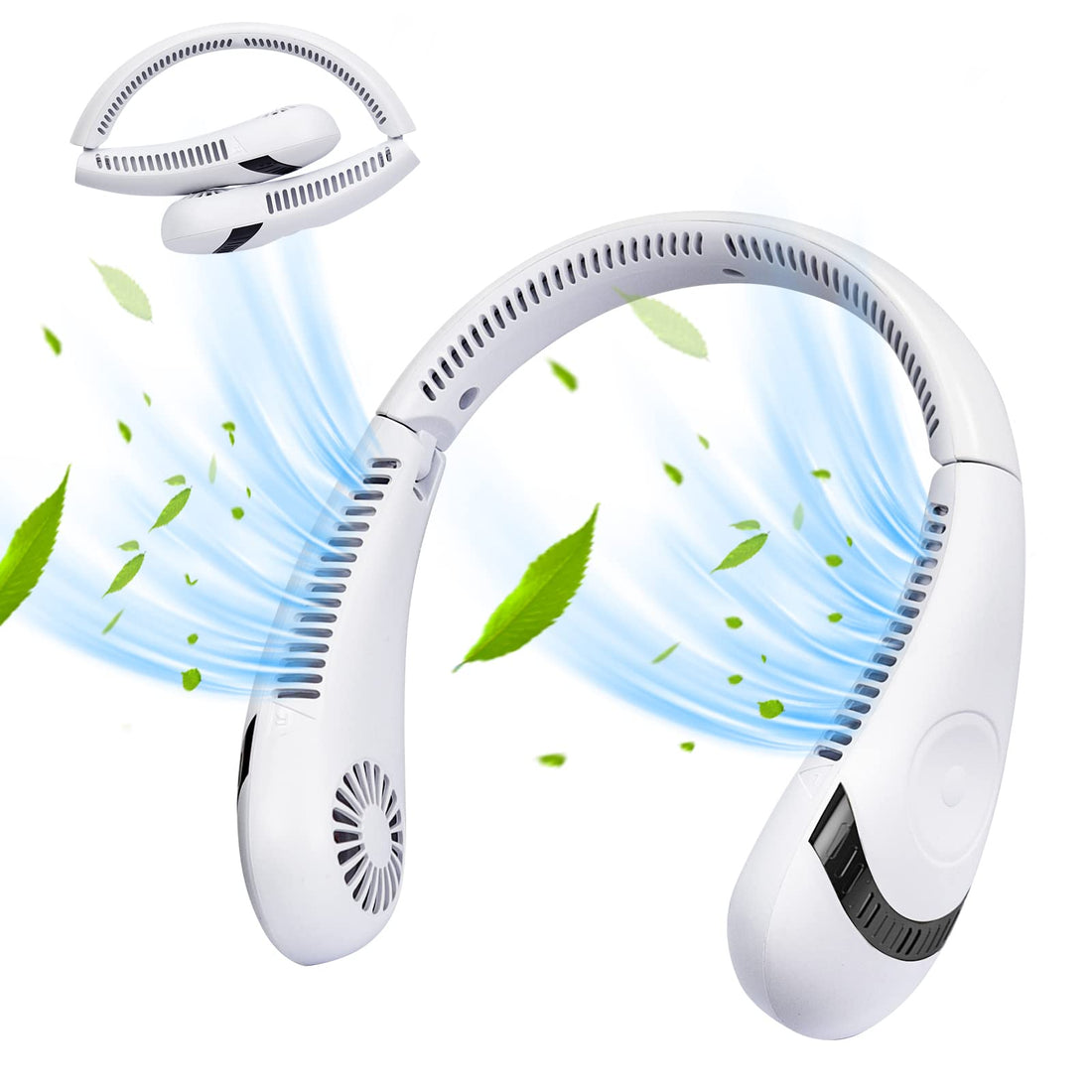 MENOLY Neck Fan,Portable Hand Free Hanging Neck Fans,5000mAH Rechargeable Battery,3 Speeds Adjustment,Foldable Personal Fan Mini Wearable Bladeless Neckband Neck Fan for Women home office travel