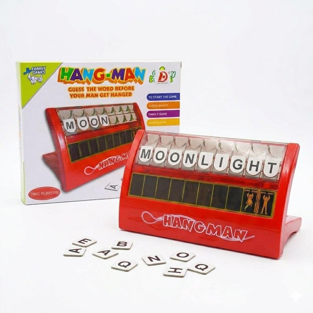Hangman Board Game for Kids and Family, Classic Word Guessing Puzzle Game, Educational Spelling and Vocabulary Toy, Portable Two-Player Travel Board Game for Boys, Girls, and Adults