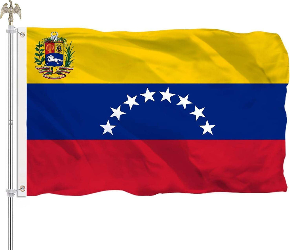 Venezuela Flag 8 Stars 3x5 Feet Bandera De Venezuela 8 Estrellas Grande Guayana Bolívar 1817 Vivid Color with 2 Brass Grommets 2 Rows of Stitches