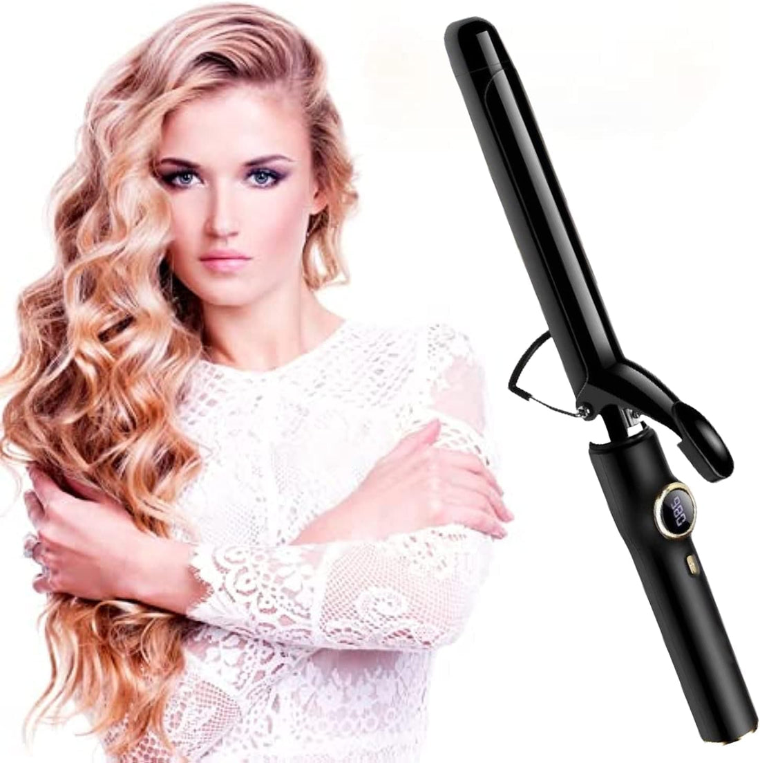 Curly Saroukh with Digital Display, Nano Technology with Ceramic Plates, 980 Degrees Celsius High Heat for All Hair Types - Black