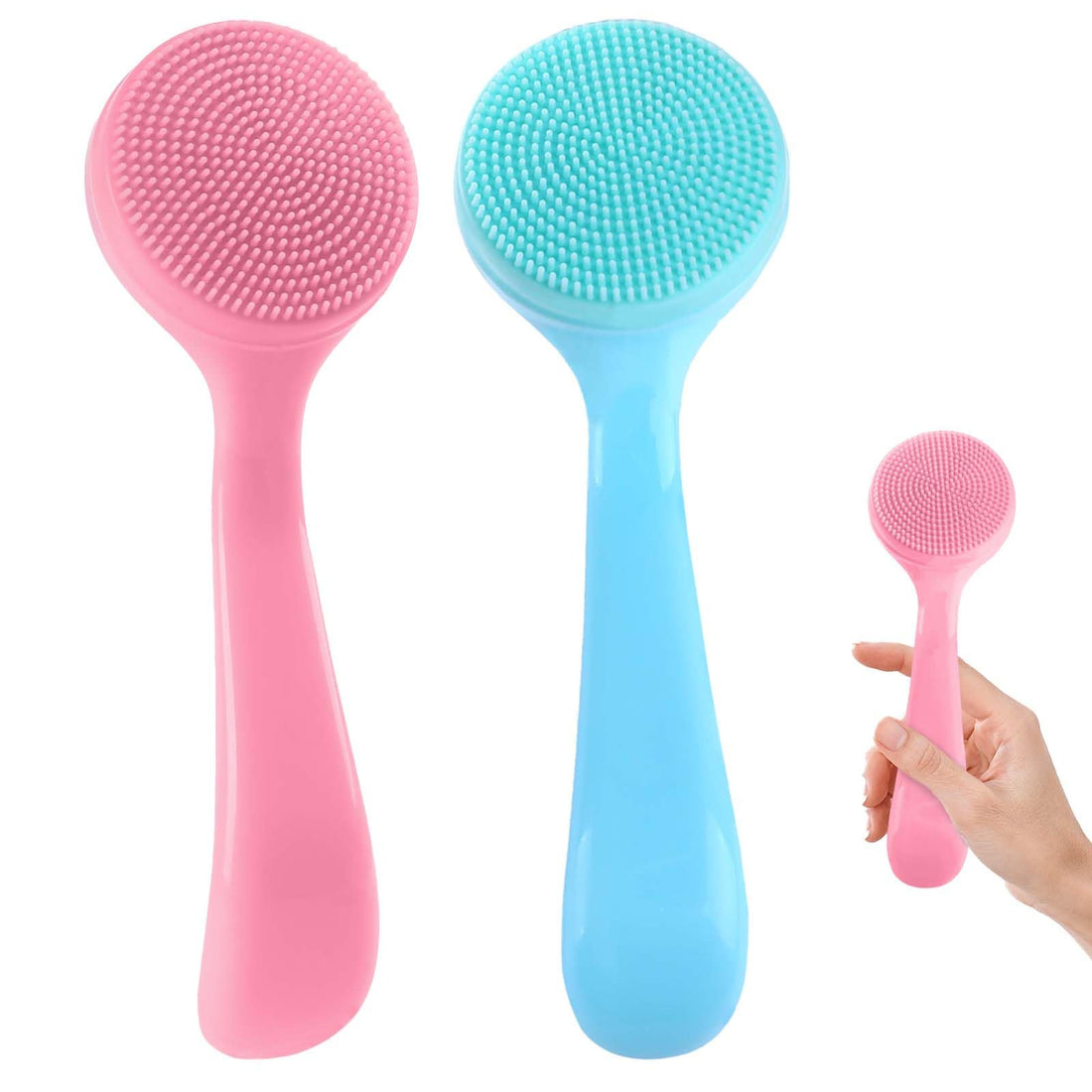 2 Pack Silicone Manual Facial Cleansing Brush Soft Skin Friendly Waterproof Face Cleaning Scrubber Exfoliator Ultrafine Bristles for Women and Men Blackheads Makeup Residues Removal