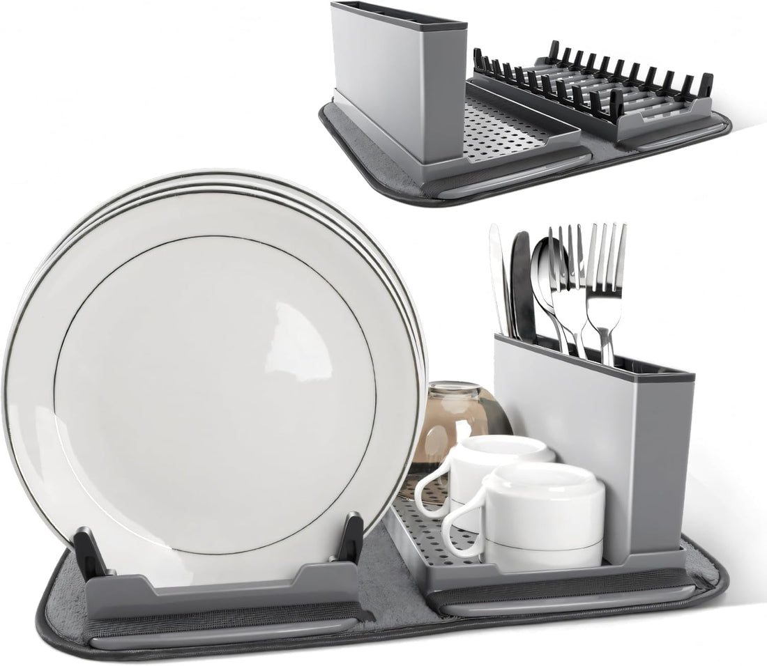 Plan A Dish Drying Mat for Kitchen Counter, Foldable Dish Drying Rack and Super Absorbent Microfiber Roll Mat, Foldable Dish Drainer