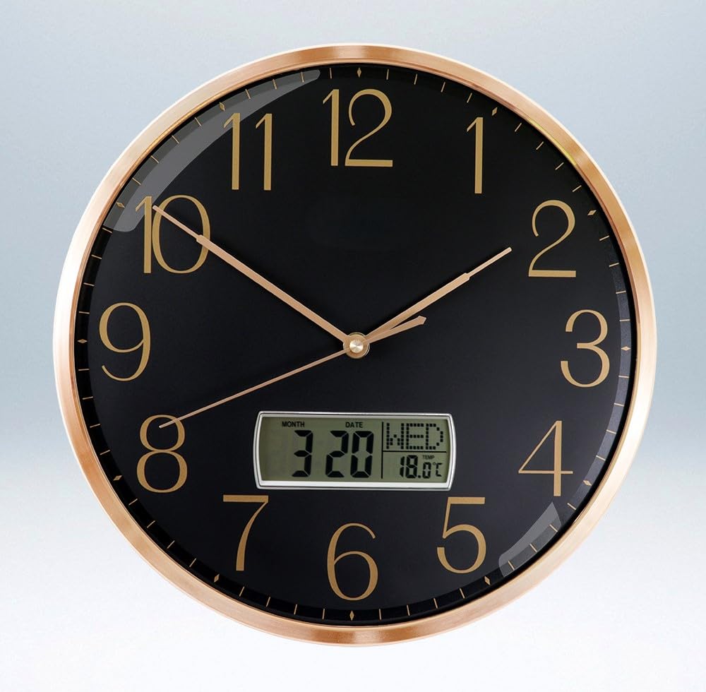 Wall Clock for Home Hall Bathroom Living Bedroom Kitchen 12 inch Silent Quartz Decorative Wall Analog Stylish Non-Ticking Watches Modern and Digital Clock (Black Digital Clock)