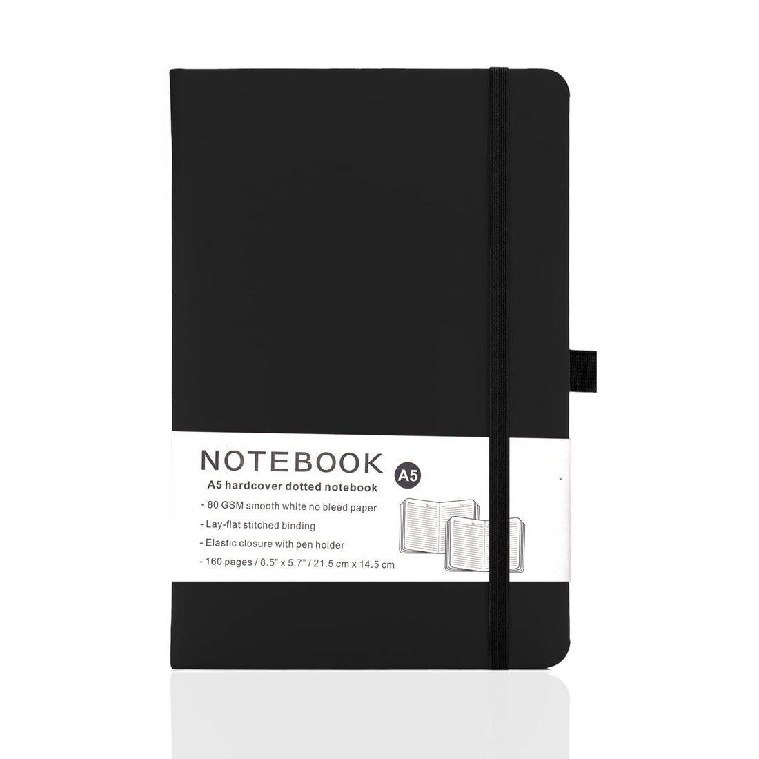 Yanek A5 Lined Notebook - Black Hardcover, 160 Pages, Writing Pad for Notes, Journals, Sketches, School, Office, and Personal Use - Durable, Portable, Pack of 1 (Black)